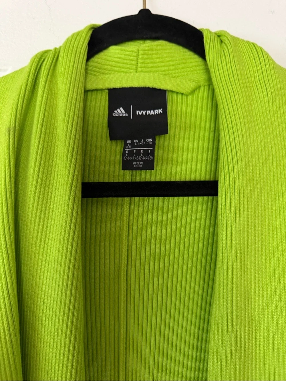adidas Neon Lime Ribbed Knit Cardigan with Trefoil Detail